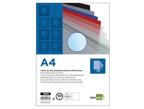 Capa de encadernacao liderpapel polipropileno din a4 0.5 mm fumada pack de 100 unidades , Liderpapel , 64041 , 8423473225374